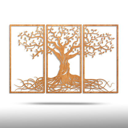 Wandbild Holz "Baum des Lebens" mit Wurzeln, 3teilig - Nanino Design Onlineshop - 