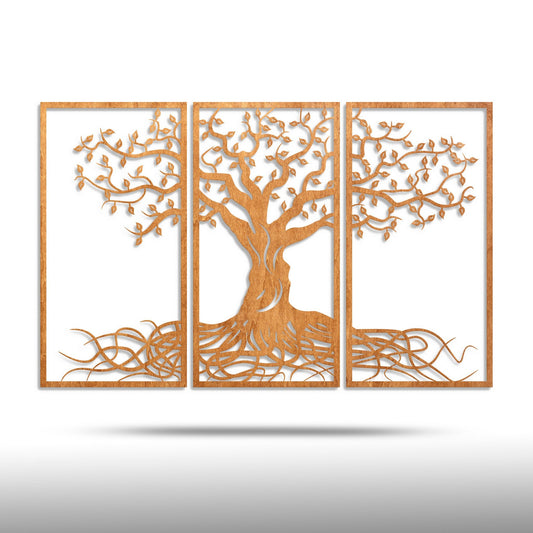 Wandbild Holz "Baum des Lebens" mit Wurzeln, 3teilig - Nanino Design Onlineshop - 