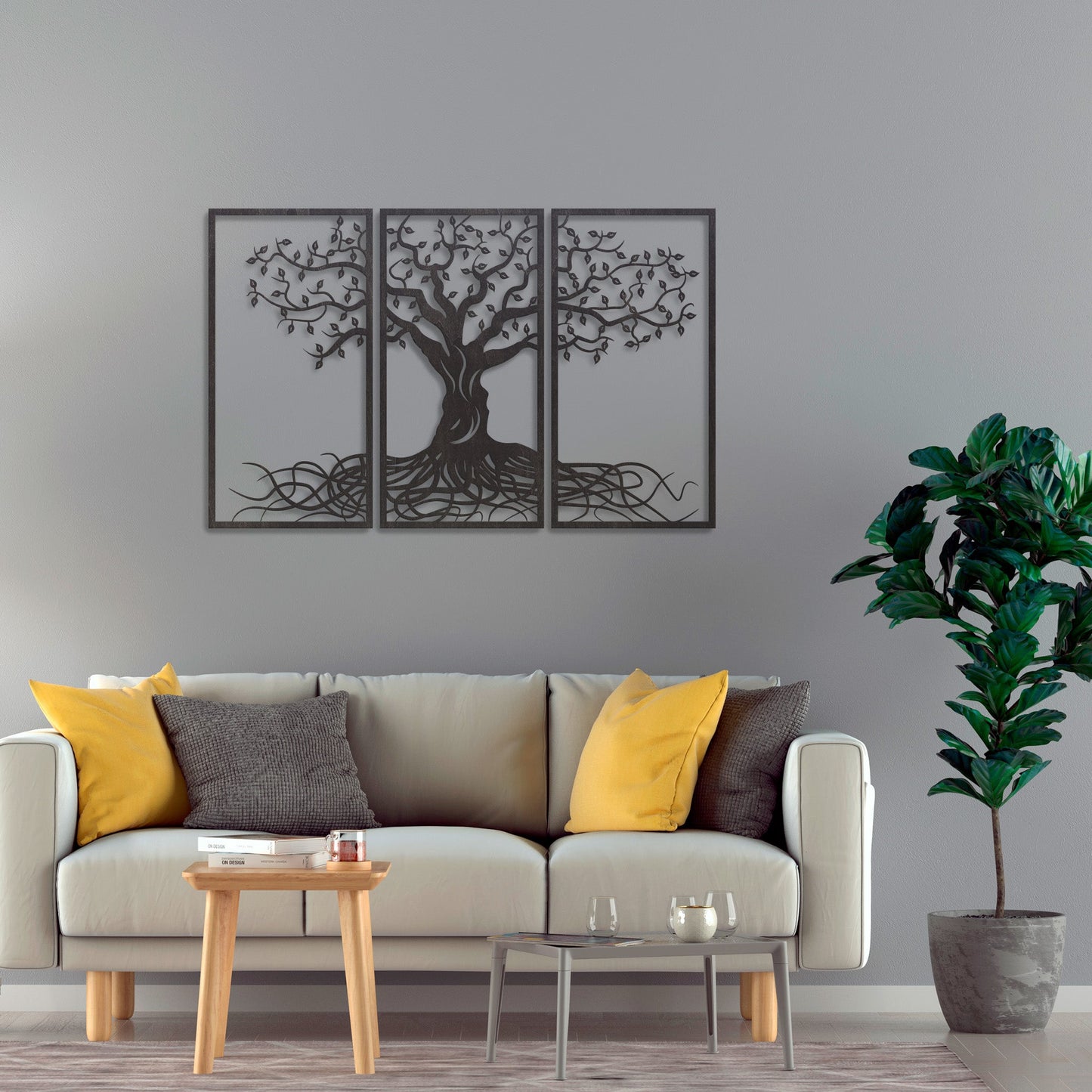 Wandbild Holz "Baum des Lebens" mit Wurzeln, 3teilig - Nanino Design Onlineshop - 
