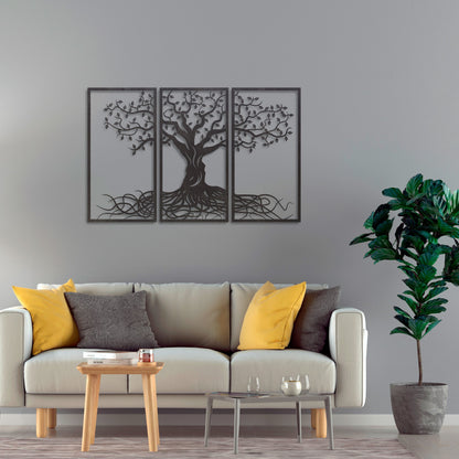 Wandbild Holz "Baum des Lebens" mit Wurzeln, 3teilig - Nanino Design Onlineshop - 