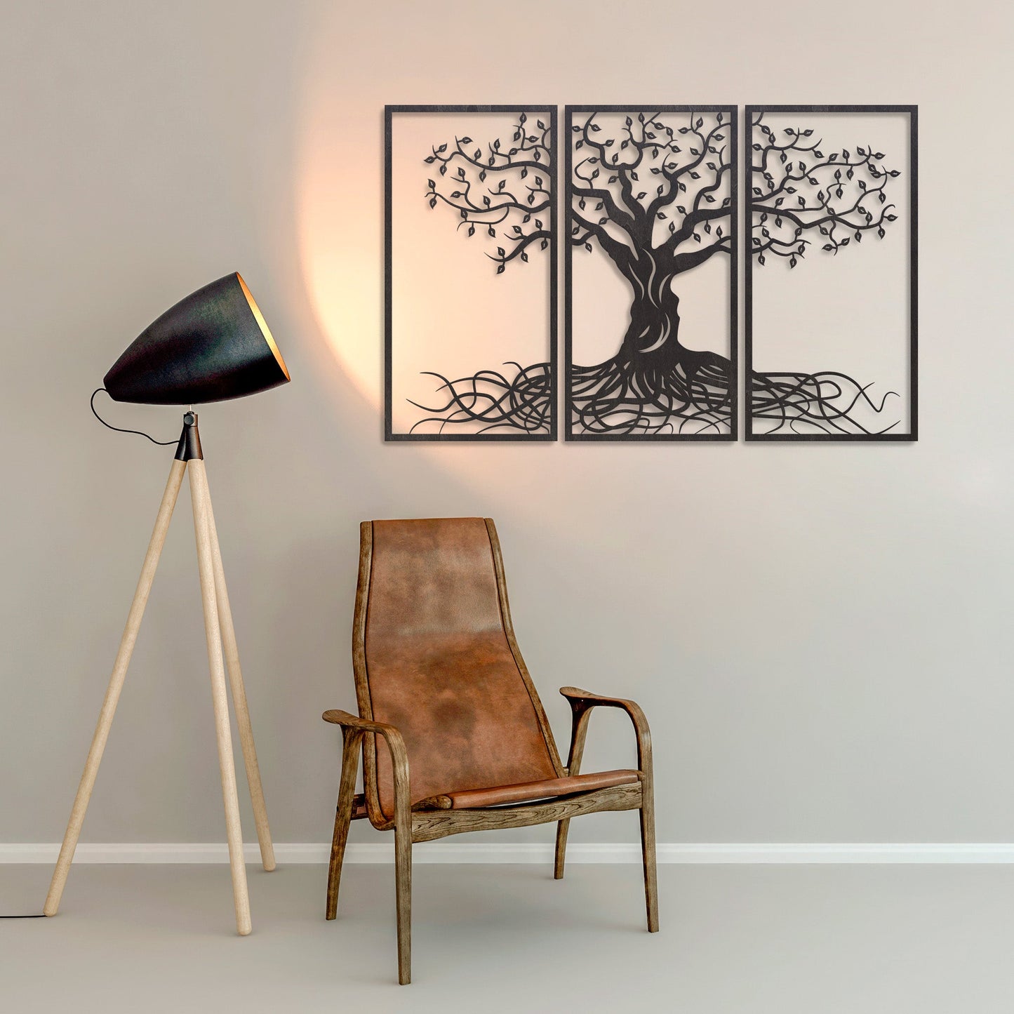 Wandbild Holz "Baum des Lebens" mit Wurzeln, 3teilig - Nanino Design Onlineshop - 