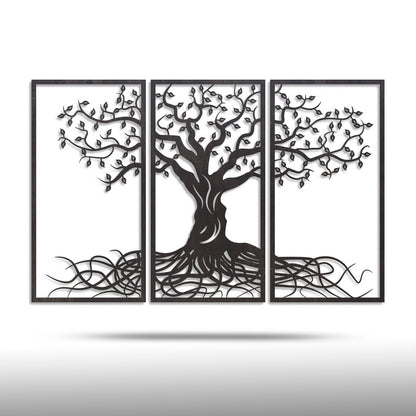 Wandbild Holz "Baum des Lebens" mit Wurzeln, 3teilig - Nanino Design Onlineshop - 