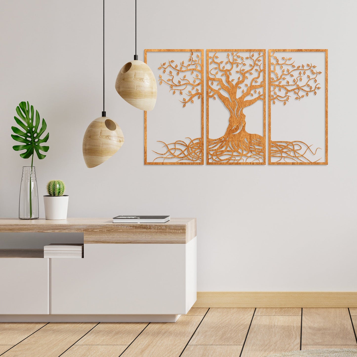 Wandbild Holz "Baum des Lebens" mit Wurzeln, 3teilig - Nanino Design Onlineshop - 