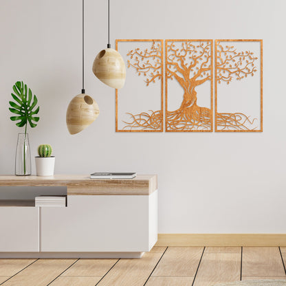Wandbild Holz "Baum des Lebens" mit Wurzeln, 3teilig - Nanino Design Onlineshop - 