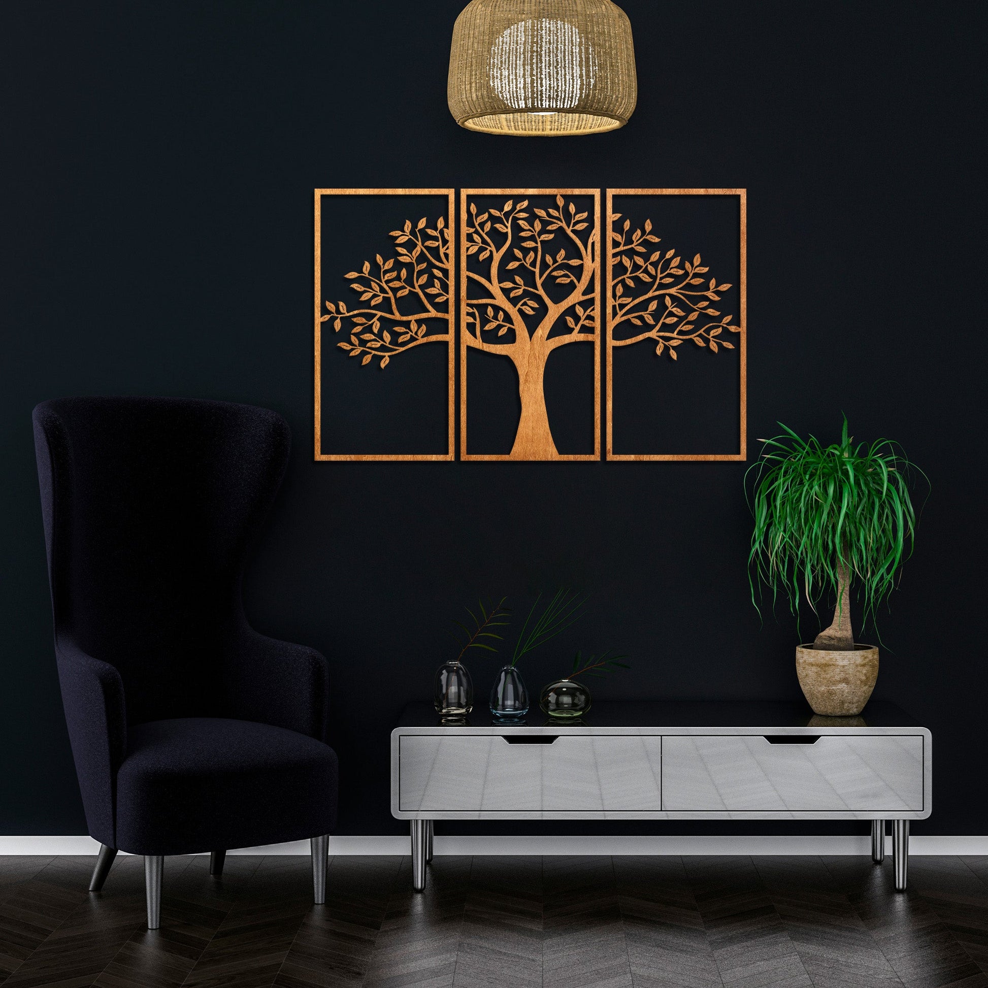 Wandbild Holz "Baum des Lebens" ohne Wurzeln, 3teilig - Nanino Design Onlineshop - 