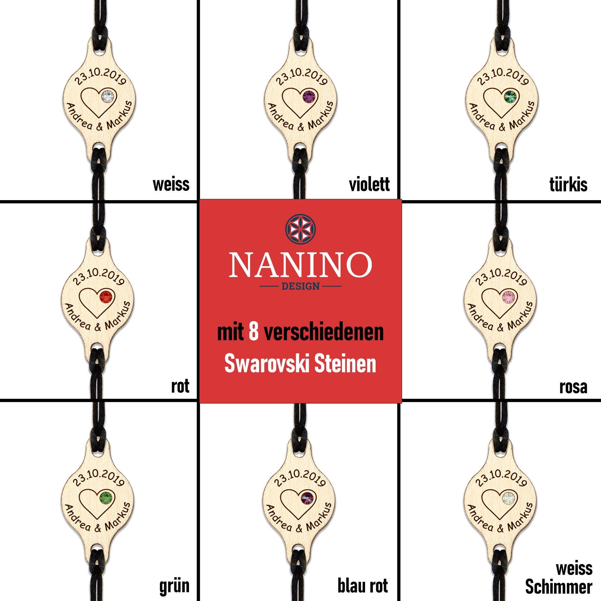 Armband "Herz" personalisiert mit Glitzerstein - Nanino Design Onlineshop -