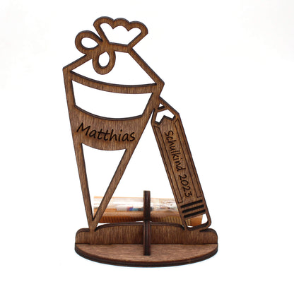 Aufsteller "Schultüte" mit Geldscheinhalter, personalisiert - Nanino Design Onlineshop -