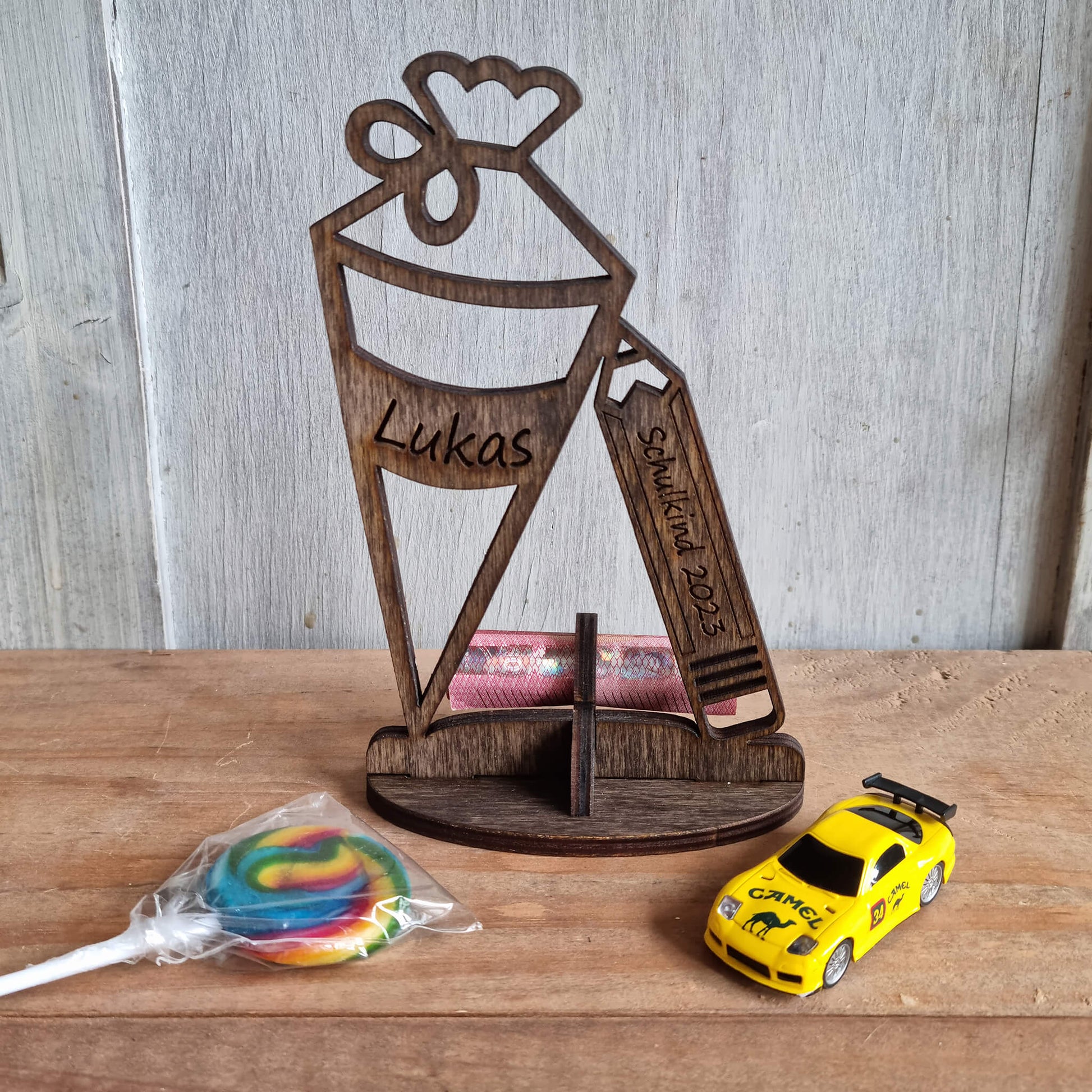 Aufsteller "Schultüte" mit Geldscheinhalter, personalisiert - Nanino Design Onlineshop -