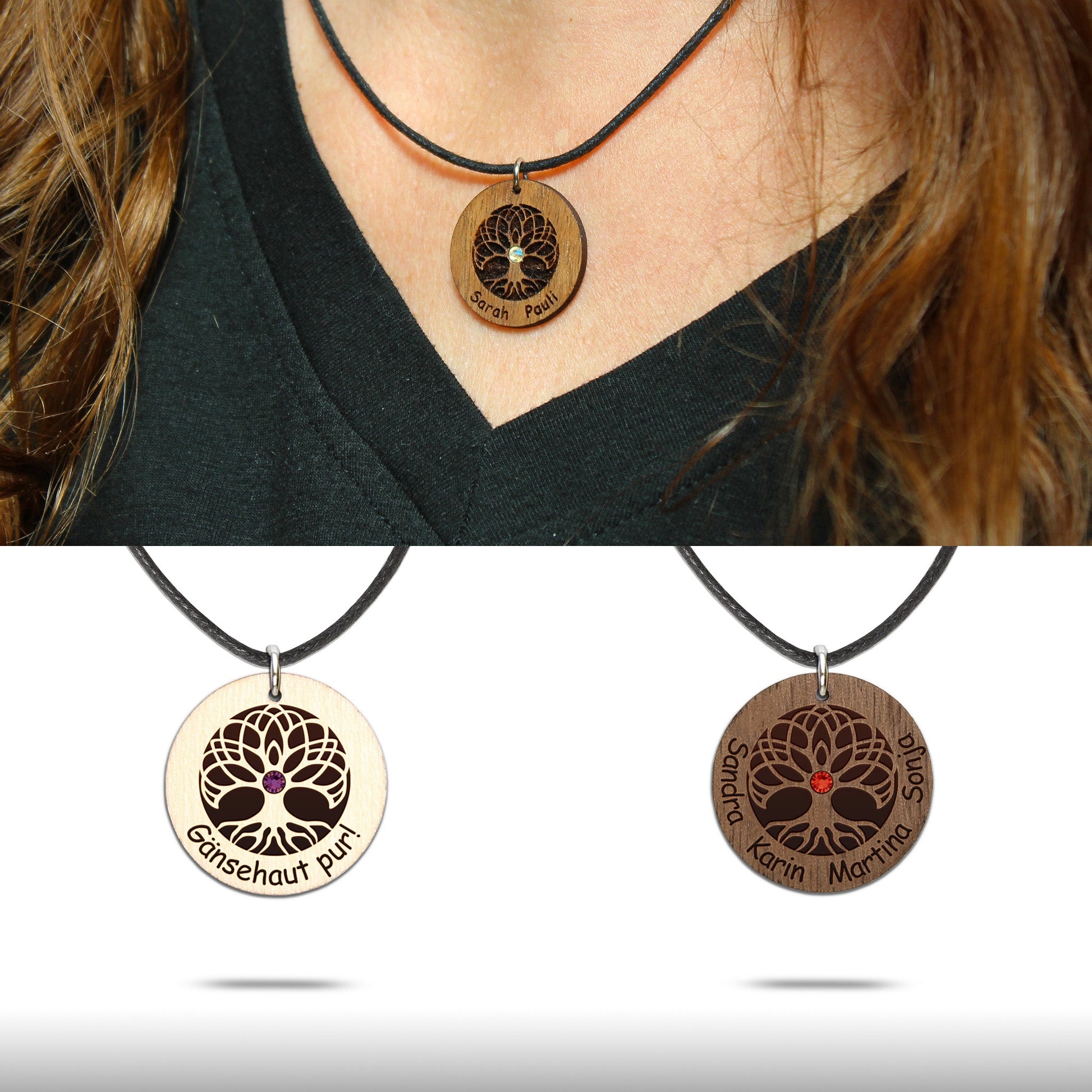 Halskette "Baum des Lebens" personalisiert, Glitzerstein - Nanino Design Onlineshop -