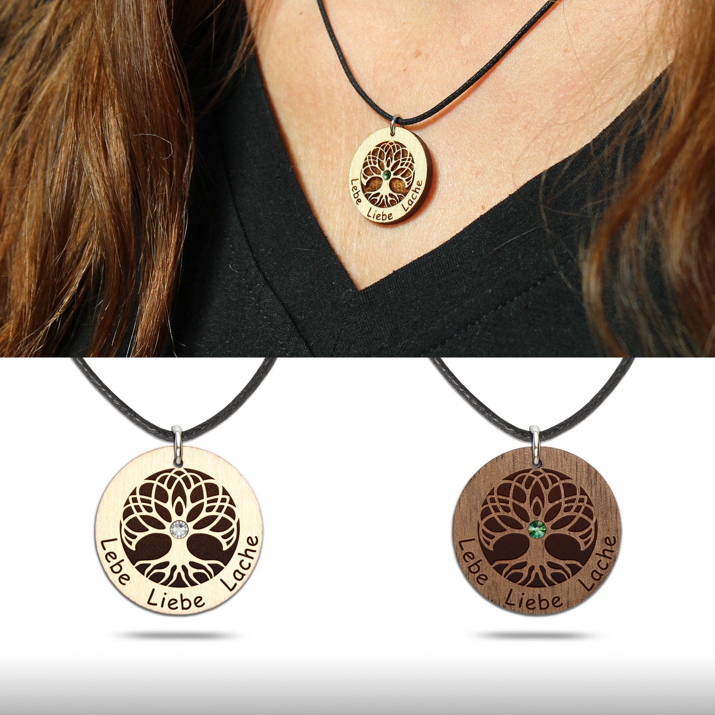 Halskette Baum "Lebe Liebe Lache" - Nanino Design Onlineshop -