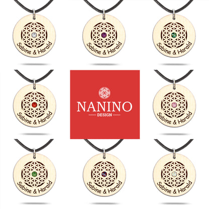 Halskette "Blume des Lebens" personalisiert, Glitzerstein - Nanino Design Onlineshop -