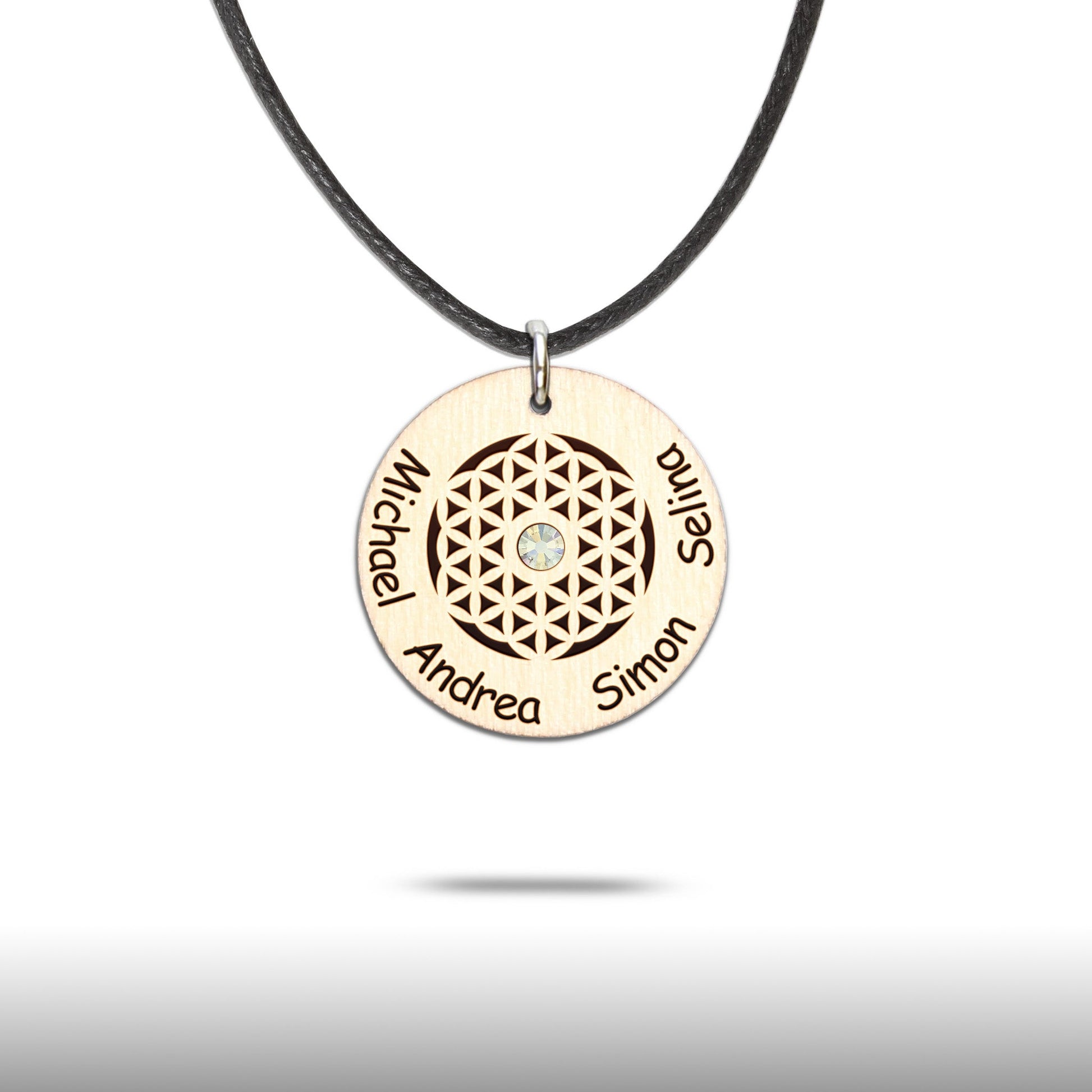 Halskette "Blume des Lebens" personalisiert, Glitzerstein - Nanino Design Onlineshop -
