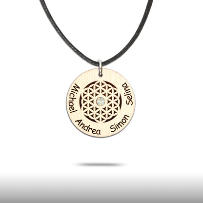 Halskette "Blume des Lebens" personalisiert, Glitzerstein - Nanino Design Onlineshop -