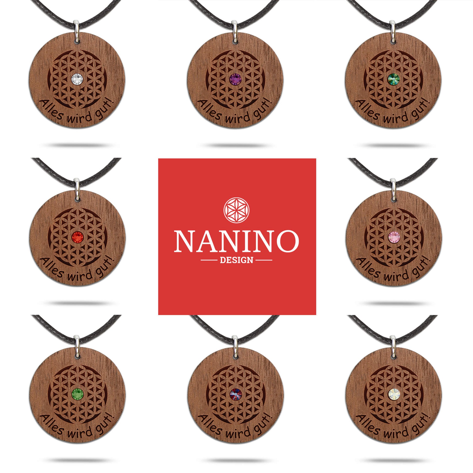 Halskette "Blume des Lebens" personalisiert, Glitzerstein - Nanino Design Onlineshop -