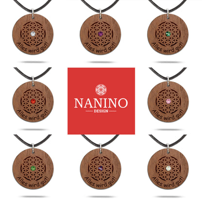 Halskette "Blume des Lebens" personalisiert, Glitzerstein - Nanino Design Onlineshop -