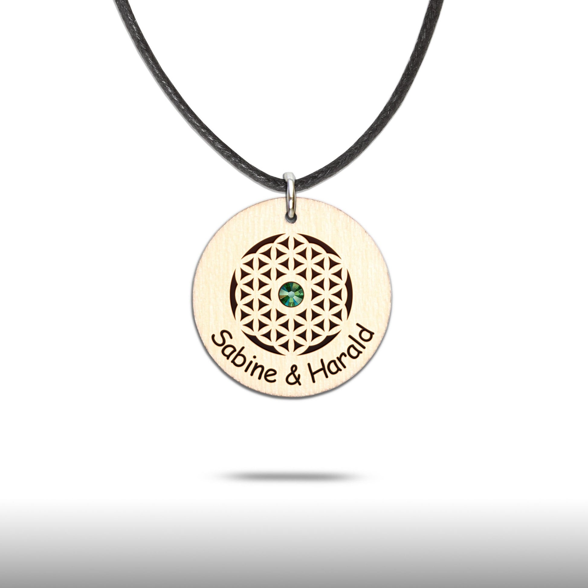 Halskette "Blume des Lebens" personalisiert, Glitzerstein - Nanino Design Onlineshop -