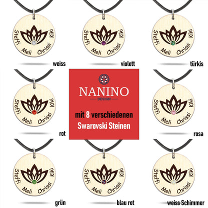 Halskette "Lotusblume" personalisiert, Glitzerstein - Nanino Design Onlineshop -