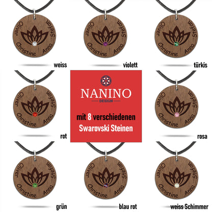Halskette "Lotusblume" personalisiert, Glitzerstein - Nanino Design Onlineshop -