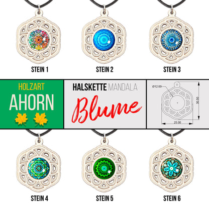 Halskette Mandala "Blume" aus Holz mit Glasstein - Nanino Design Onlineshop -