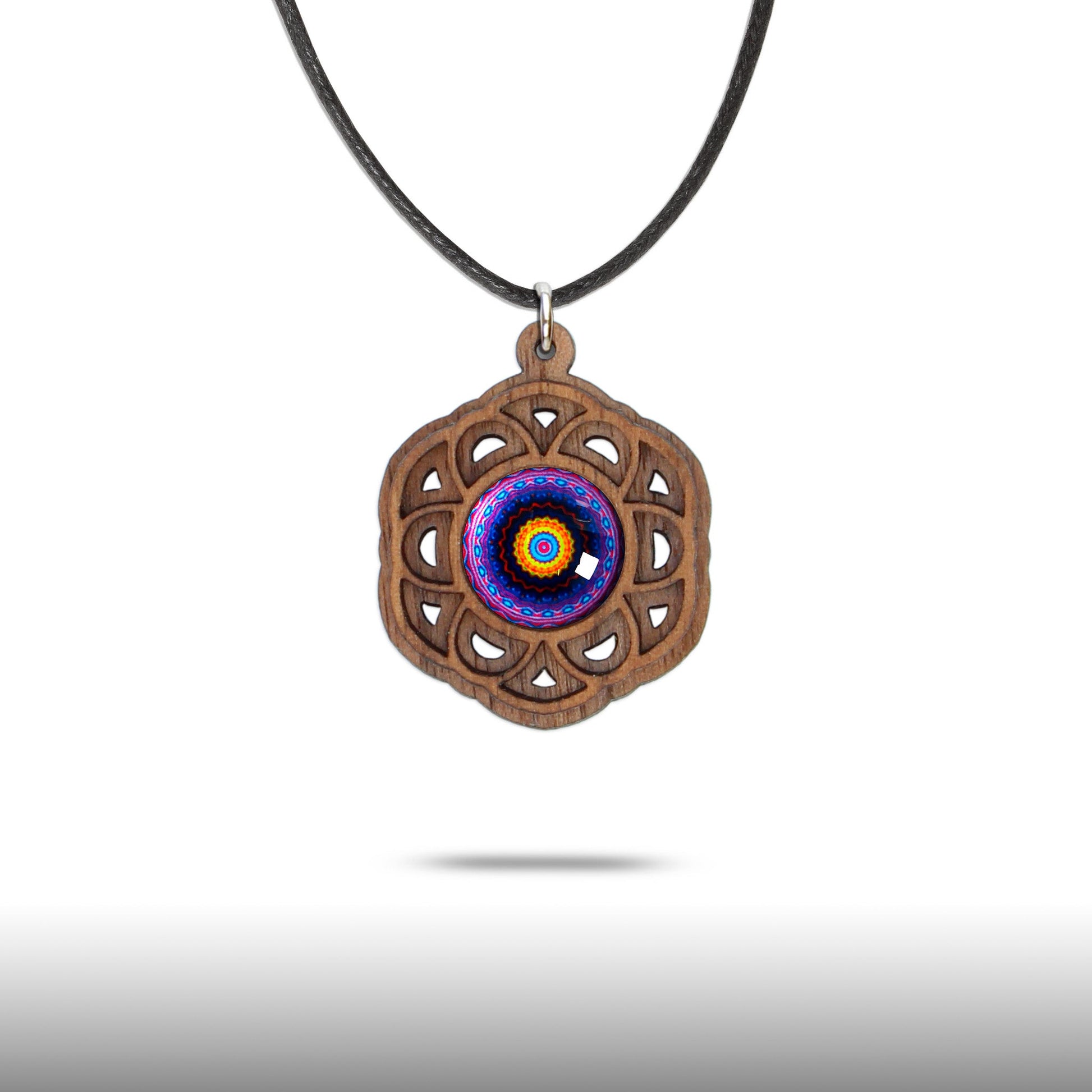 Halskette Mandala "Blume" aus Holz mit Glasstein - Nanino Design Onlineshop -