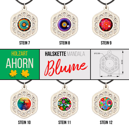 Halskette Mandala "Blume" aus Holz mit Glasstein - Nanino Design Onlineshop -