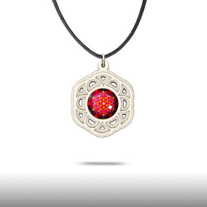 Halskette Mandala "Blume" aus Holz mit Glasstein - Nanino Design Onlineshop -