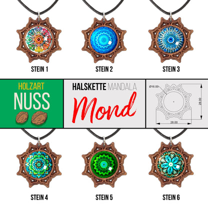Halskette Mandala "Mond" aus Holz mit Glasstein - Nanino Design Onlineshop -