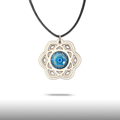 Halskette Mandala "Saturn" klein aus Holz mit Glasstein - Nanino Design Onlineshop -