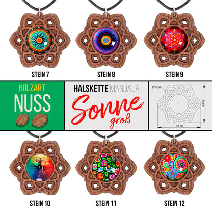 Halskette Mandala "Sonne" groß aus Holz mit Glasstein - Nanino Design Onlineshop -
