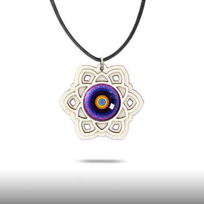 Halskette Mandala "Sonne" groß aus Holz mit Glasstein - Nanino Design Onlineshop -