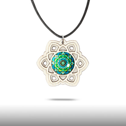Halskette Mandala "Sonne" groß aus Holz mit Glasstein - Nanino Design Onlineshop -