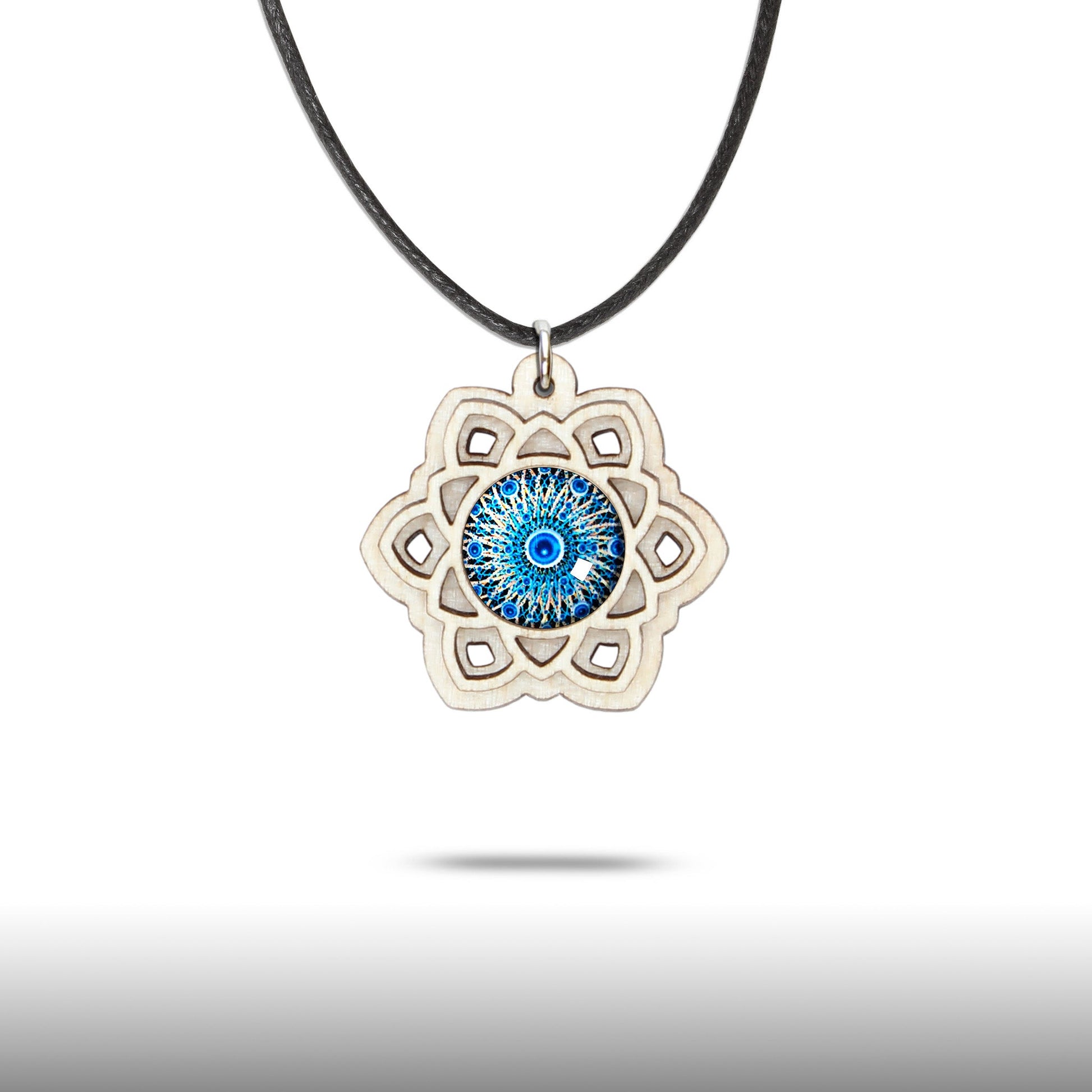 Halskette Mandala "Sonne" klein aus Holz mit Glasstein - Nanino Design Onlineshop -