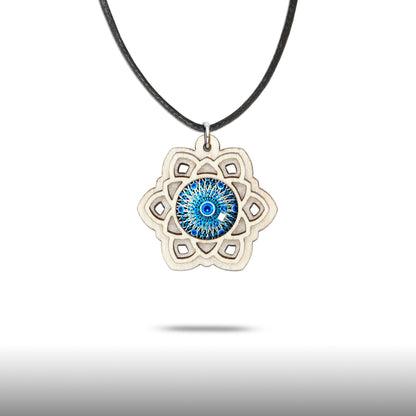 Halskette Mandala "Sonne" klein aus Holz mit Glasstein - Nanino Design Onlineshop -
