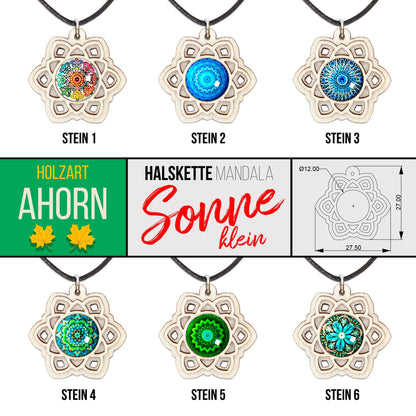 Halskette Mandala "Sonne" klein aus Holz mit Glasstein - Nanino Design Onlineshop -