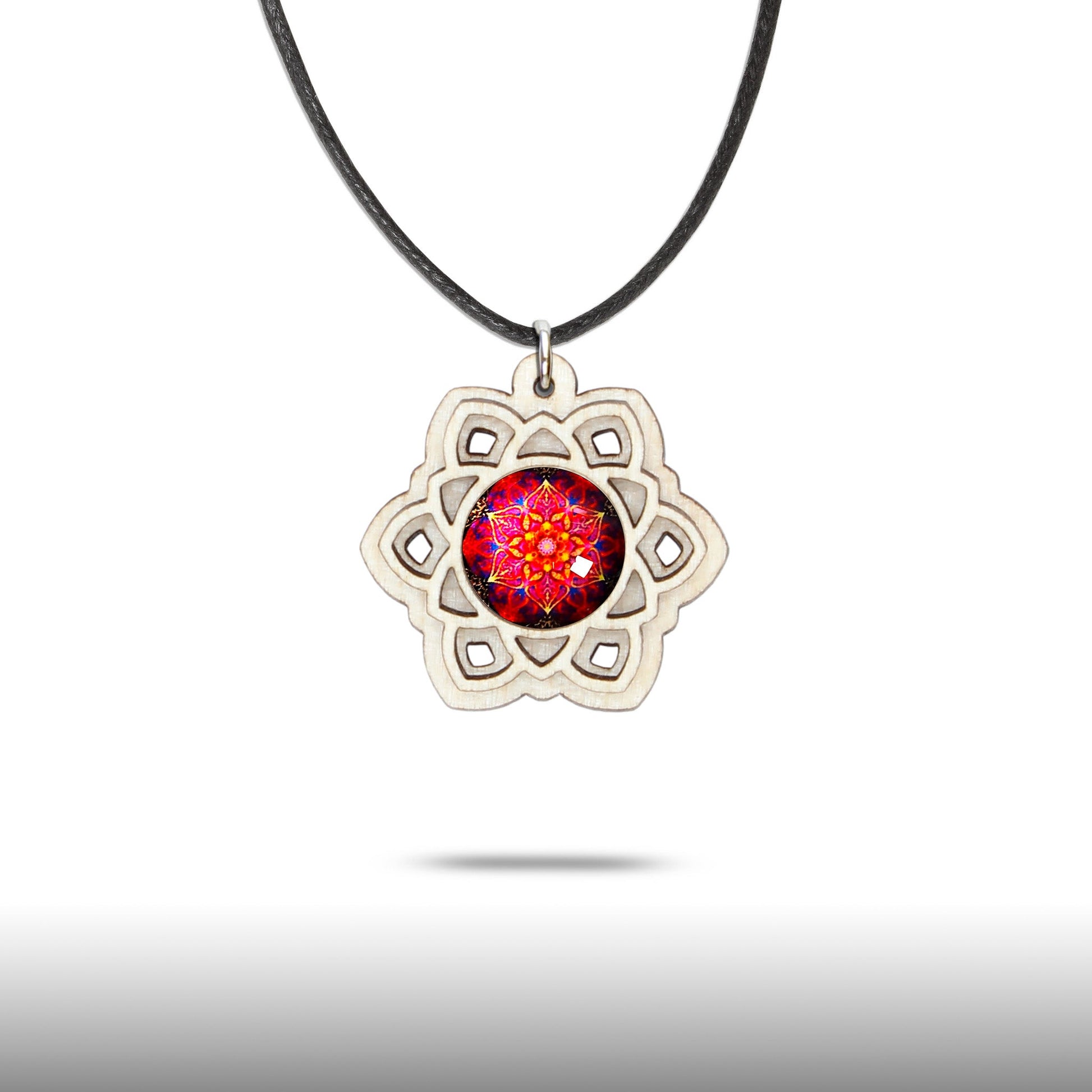 Halskette Mandala "Sonne" klein aus Holz mit Glasstein - Nanino Design Onlineshop -