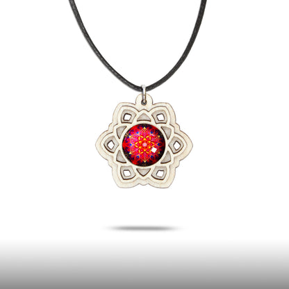 Halskette Mandala "Sonne" klein aus Holz mit Glasstein - Nanino Design Onlineshop -