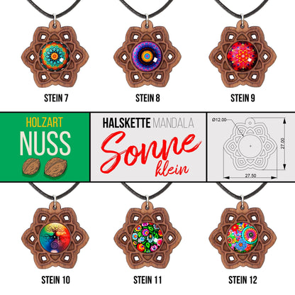 Halskette Mandala "Sonne" klein aus Holz mit Glasstein - Nanino Design Onlineshop -