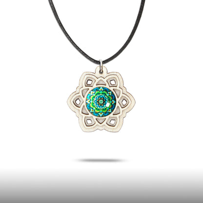 Halskette Mandala "Sonne" klein aus Holz mit Glasstein - Nanino Design Onlineshop -