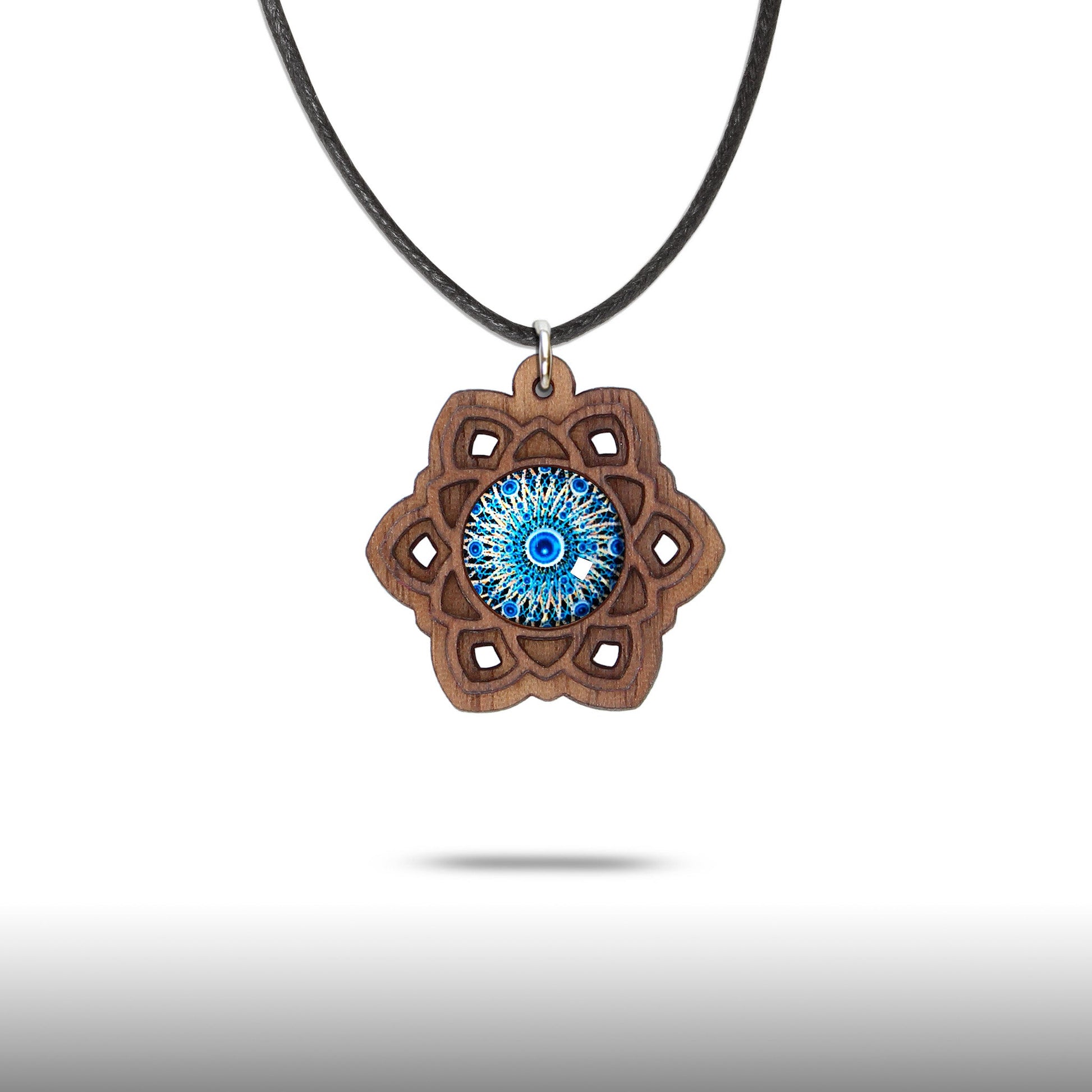 Halskette Mandala "Sonne" klein aus Holz mit Glasstein - Nanino Design Onlineshop -