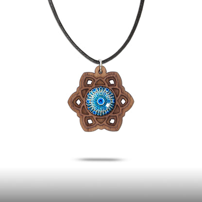 Halskette Mandala "Sonne" klein aus Holz mit Glasstein - Nanino Design Onlineshop -
