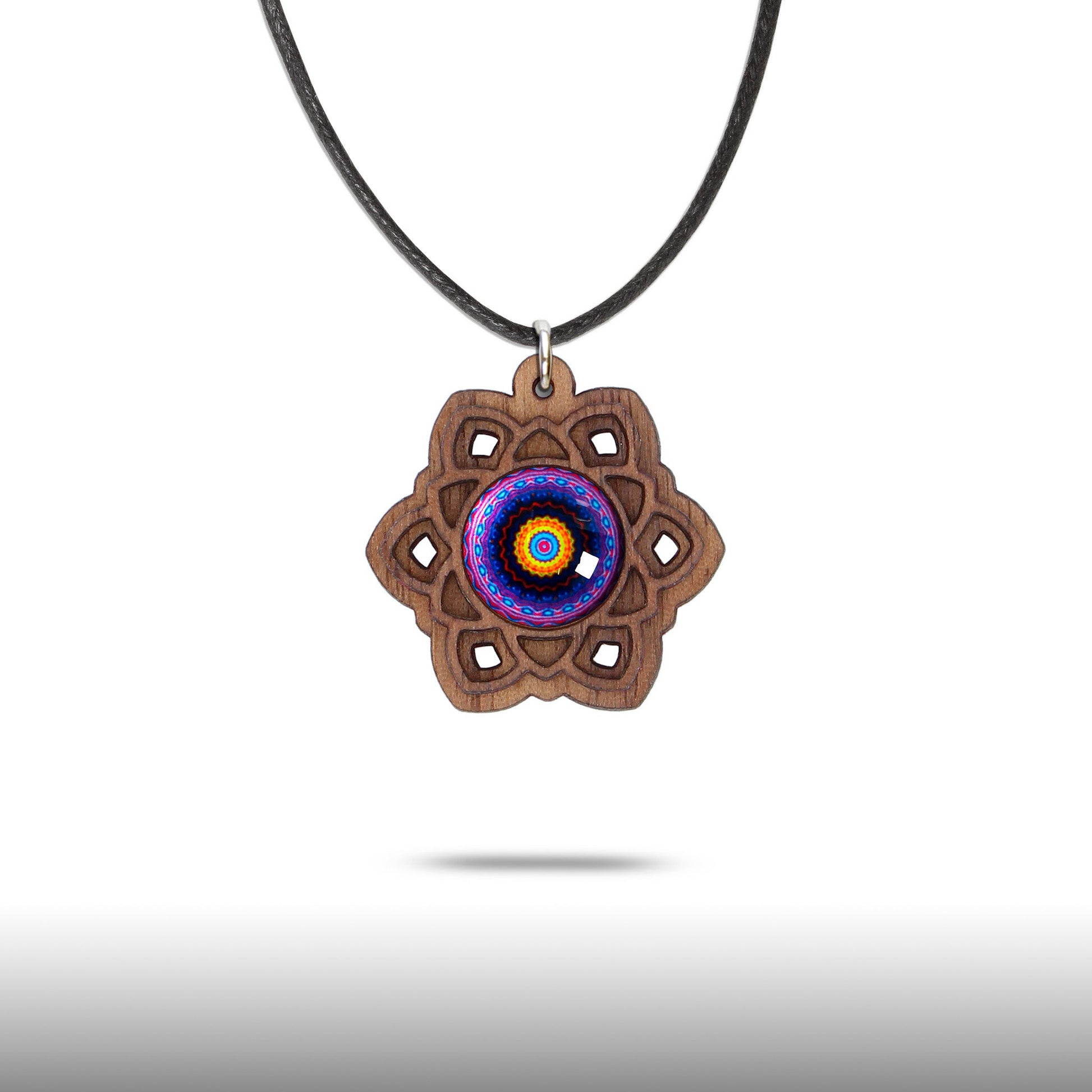 Halskette Mandala "Sonne" klein aus Holz mit Glasstein - Nanino Design Onlineshop -