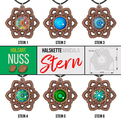 Halskette Mandala "Stern" aus Holz mit Glasstein - Nanino Design Onlineshop -