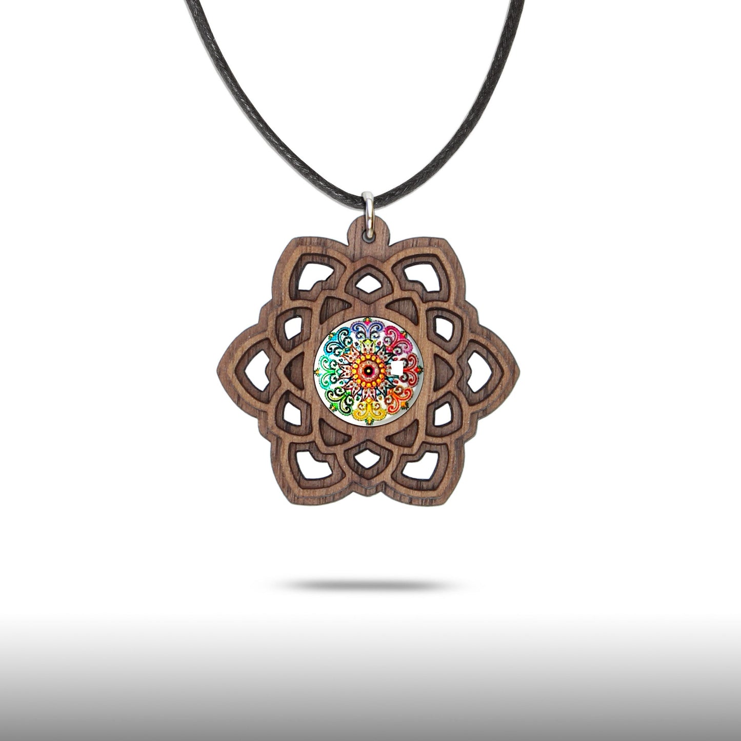 Halskette Mandala "Stern" aus Holz mit Glasstein - Nanino Design Onlineshop -