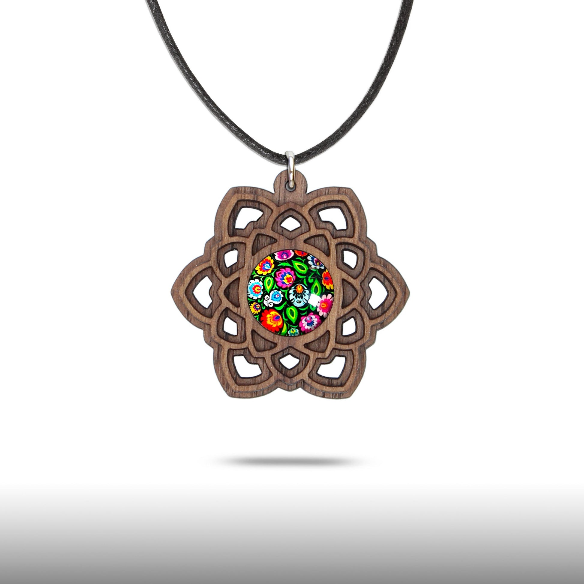 Halskette Mandala "Stern" aus Holz mit Glasstein - Nanino Design Onlineshop -