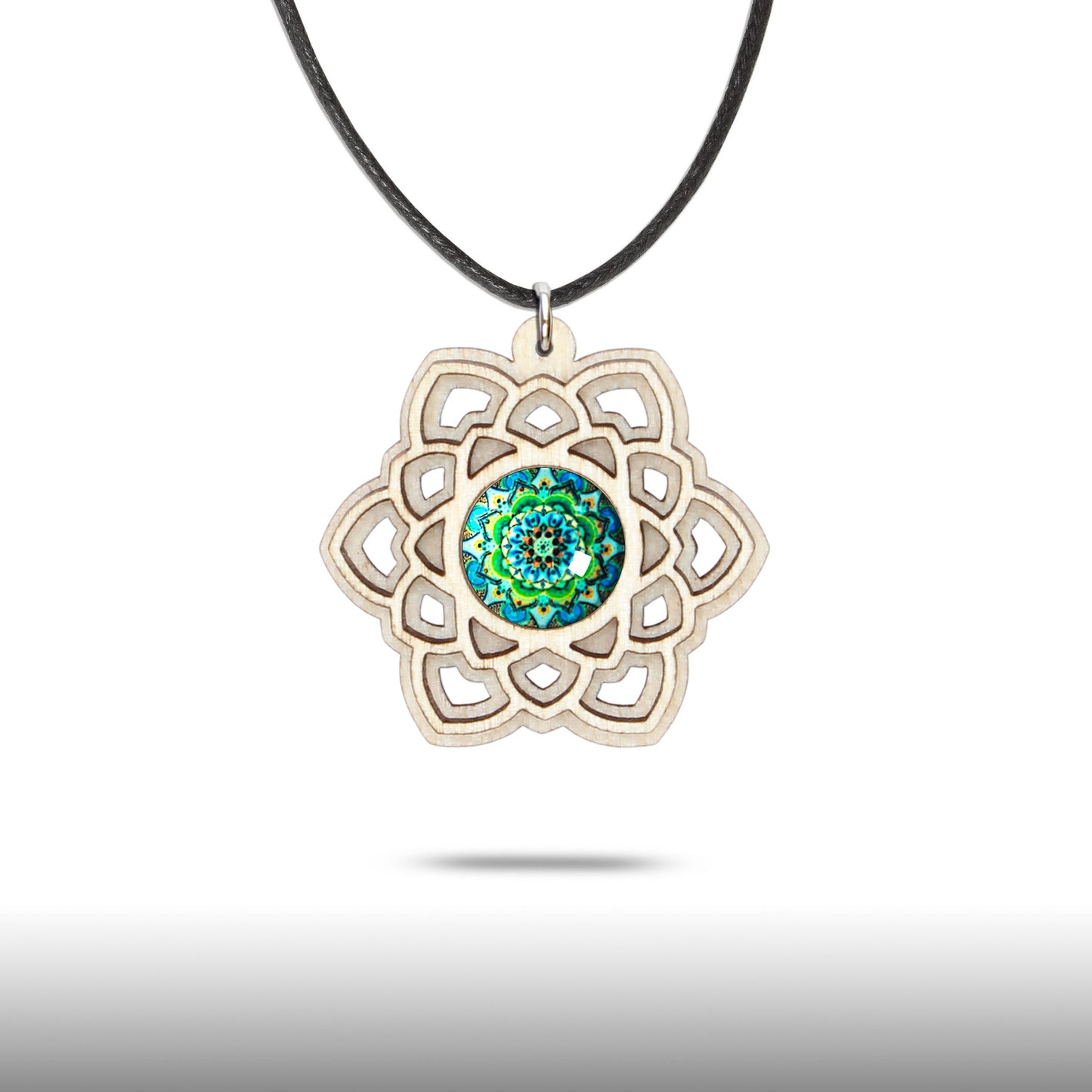 Halskette Mandala "Stern" aus Holz mit Glasstein - Nanino Design Onlineshop -
