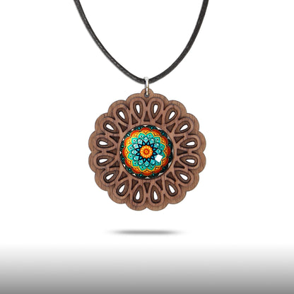 Halskette Mandala "Unendlichkeit" groß aus Holz mit Glasstein - Nanino Design Onlineshop -
