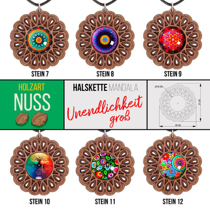 Halskette Mandala "Unendlichkeit" groß aus Holz mit Glasstein - Nanino Design Onlineshop -