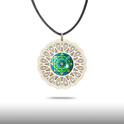 Halskette Mandala "Unendlichkeit" groß aus Holz mit Glasstein - Nanino Design Onlineshop -