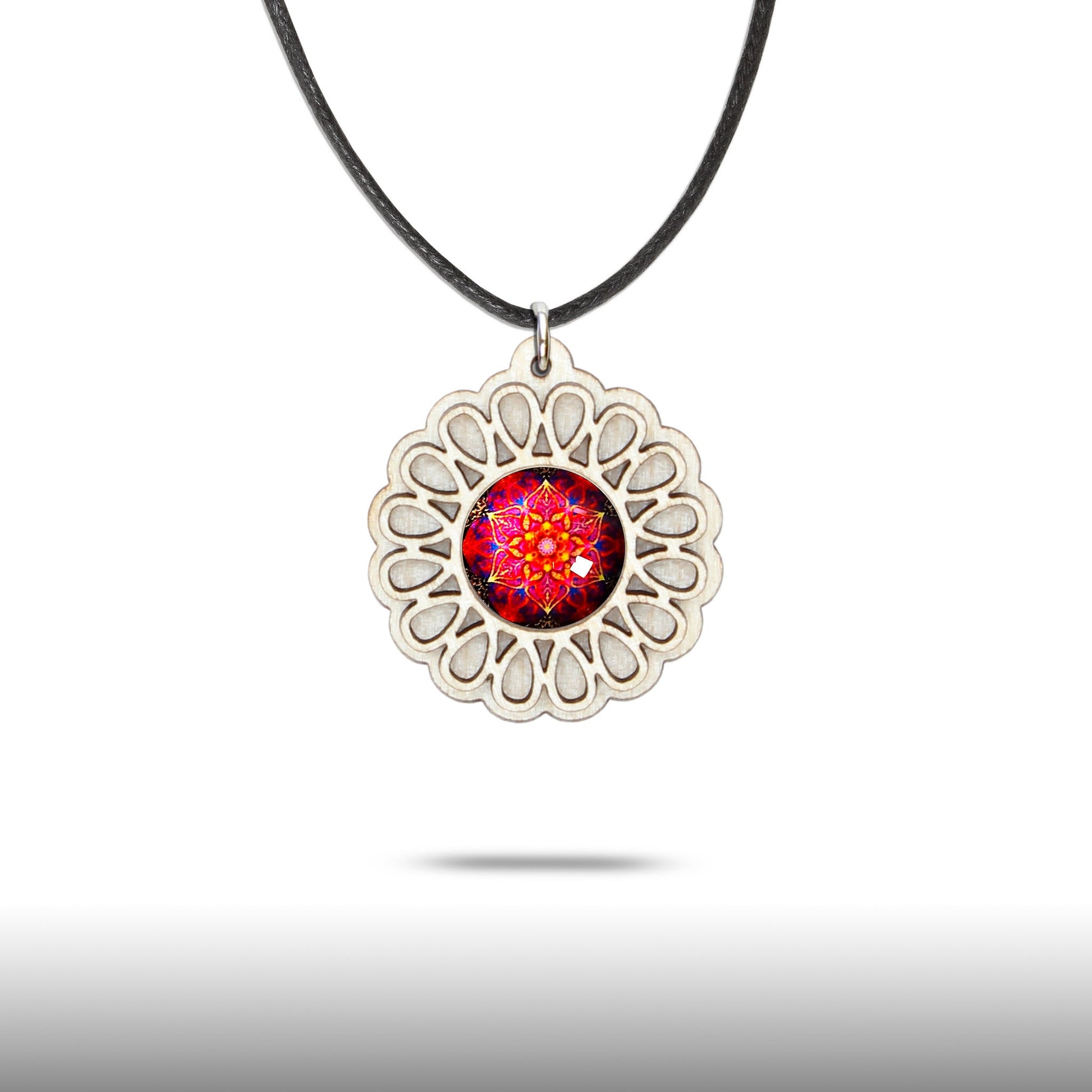 Halskette Mandala "Unendlichkeit" klein aus Holz mit Glasstein - Nanino Design Onlineshop -