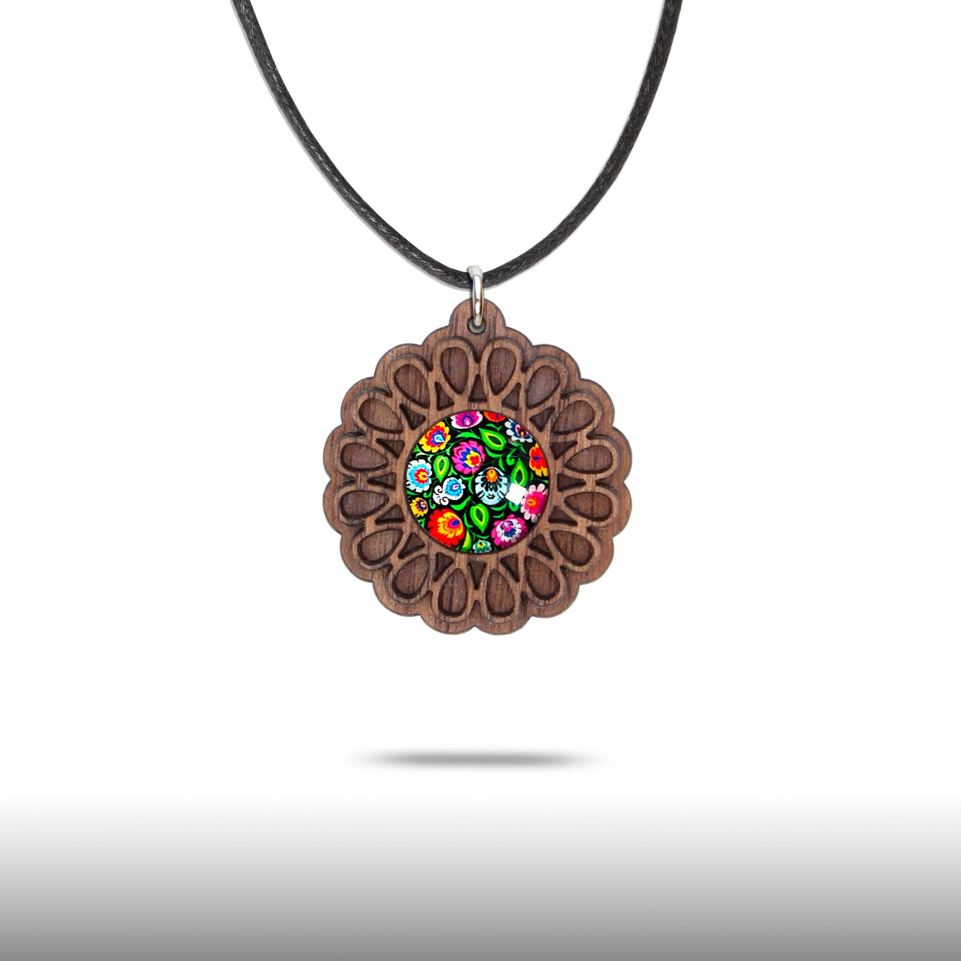Halskette Mandala "Unendlichkeit" klein aus Holz mit Glasstein - Nanino Design Onlineshop -